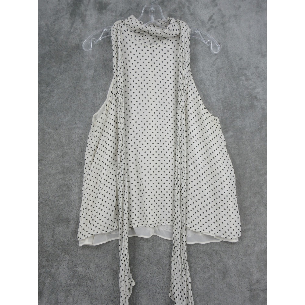 Zara Top Womens Size XL Polka Dot Tie Neck Chiffon Crinkle Convertible Retro